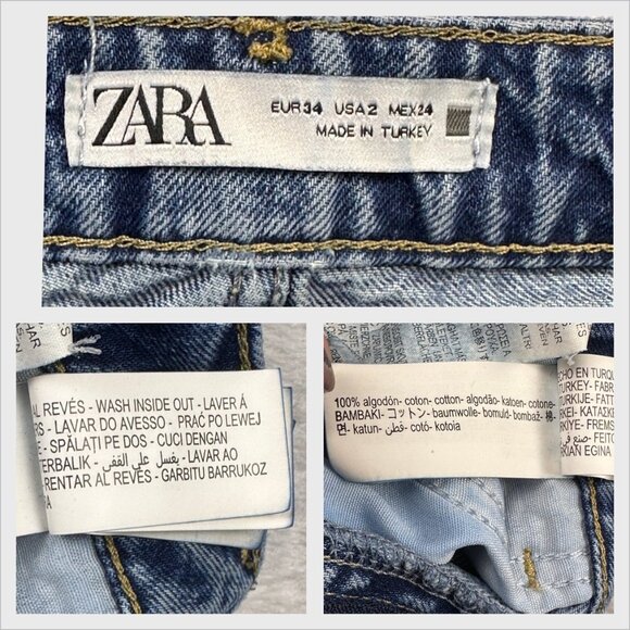 Zara Womens High-Rise Straight Leg Jeans Size 2 / EUR 34 Blue Vintage Wash Denim - Picture 10 of 11